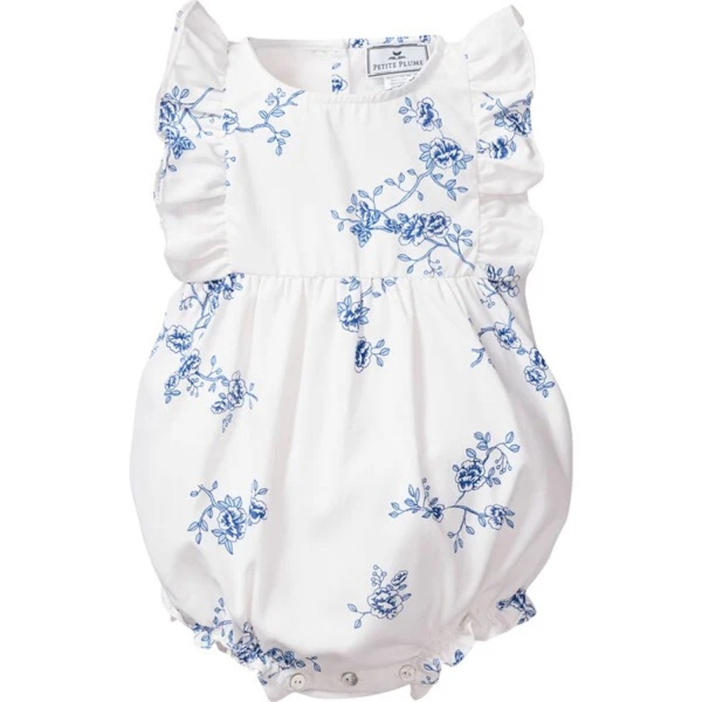 Petite Plume White and Blue Floral Baby Romper